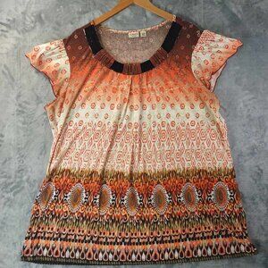 Cato Womens Plus 22 24 Vintage Artsy Vibrant Flutter Sleeve Boho Statement Top